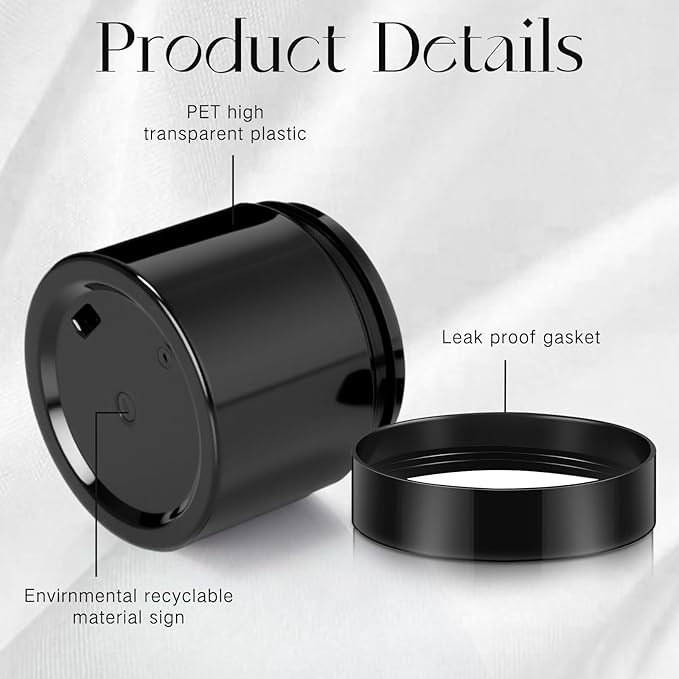 SATINIOR 24 Pieces Empty Clear Plastic Jars with Lids Round Storage Containers Wide Mouth for Beauty Product Cosmetic Cream Lotion Liquid Butter Craft and Food(Black,6 oz)