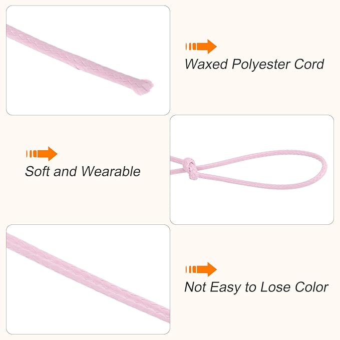 MECCANIXITY Waxed Cord 0.5mm Waxed Polyester Cord 175 Yard Light Pink