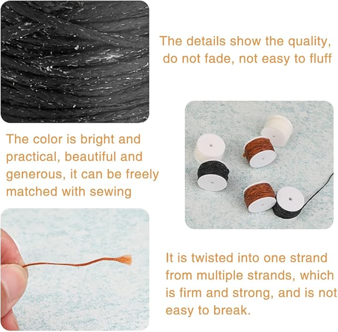 6 Pack Waxed Thread Leather Sewing Awl Replacement Spools, Repair Stitch Thread, Leather, Canvas Sewing Awl for All Stitching Tool, 3-Color