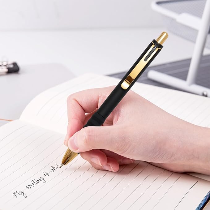 Ballpoint Pens Black Ink Ball Point Pen with Super Soft Grip Medium Point 1.0mm Office Pens (Gold 12-count)