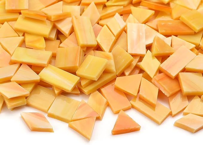 Lanyani 200 Mixed Color Glass Mosaic Tiles - 4 Shapes, Tiffany Stained Glass Pieces for Crafts, Pumpkin Orange