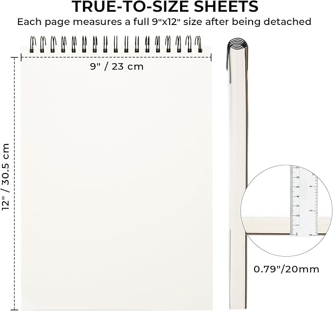 Ohuhu 9x12 Tear-Resistant Sketch Book - Bamboo Fiber Drawing Sketchbook - Top Spiral-Bound Sketch Pad - 100 Sheets Sketching Book - 79 lb/110 gsm - Acid-Free Art Drawing Painting Paper for Artists