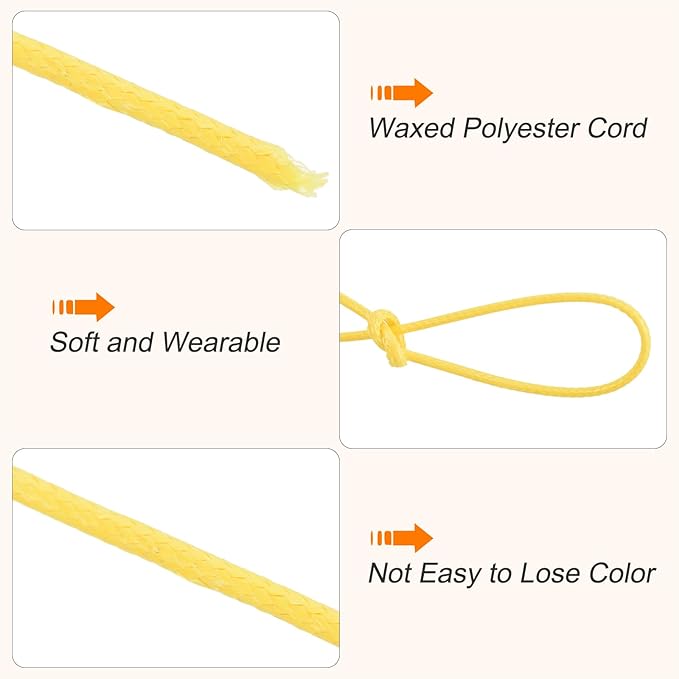MECCANIXITY Waxed Cord 1mm Waxed Polyester Cord 175 Yard Wax String for Bracelet Making,Necklaces, Beading,Jewelry Making and DIY Crafts(Light Yellow)