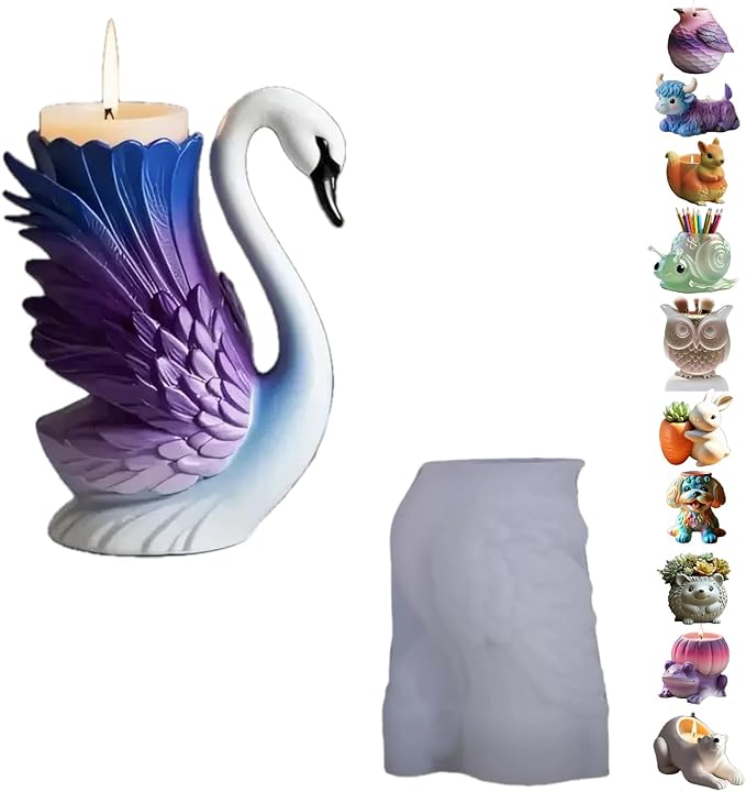 Animal Resin Molds Silicone 3D Cute Swan Epoxy Resin Plaster Candle Holder Wax Molds for Candle Making, Art Crafts DIY Unique Display Home Decor