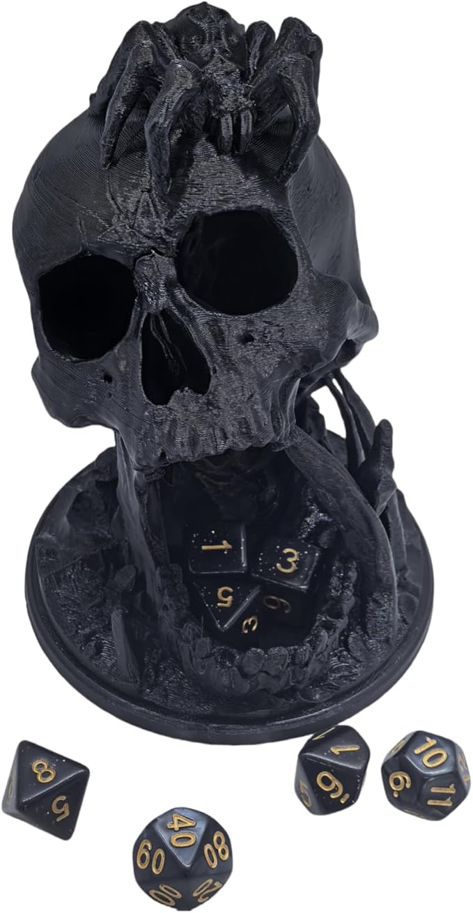 Skull Dice Tower Dungeons and Dragons RPG abletop Roleplaying Game Jail D&D (Random 7PCS D20 Dice Set Included) Black