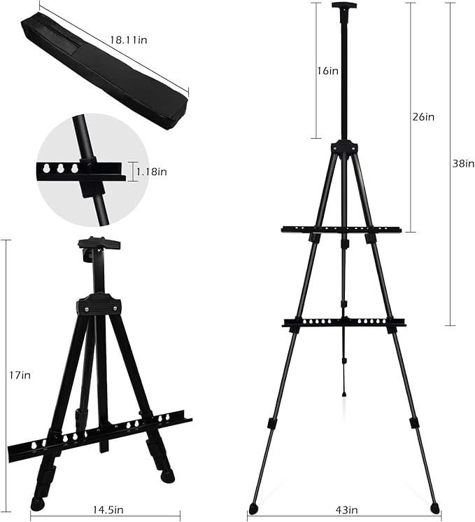 Art Easel Stand for Displaying - 66 Inch Height Adjustable Aluminum Metal Easels for Wedding Sign Display and Drawing & Outdoor and Portable for Adults - Sturdy and Painting,2-Pack.