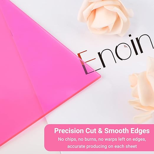 Enoin 2 Pack 12x12 Translucent Pink Acrylic Sheet - Cut to Size Plexiglass Sheets 1/8 inch Thick, Colored Plastic Board Panel for Art Craft, DIY, Painting
