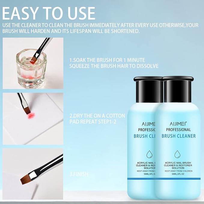 AIJIMEI Acrylic Nail Brush Cleaner Acrylic Brush Cleaners Liquid Acrylic Paint Brush Cleaner Nails Artist Acrylic 120ml/4 FL.OZ