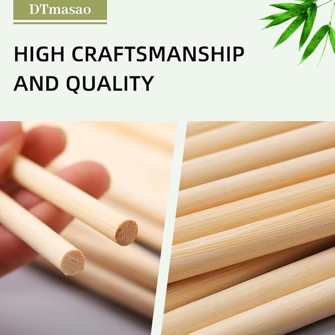 1/2 x 6 Inch 50 PCS Dowel Rods Wood Sticks Wooden Dowel Rods - Unfinished Bamboo Sticks - for Crafts and DIYers