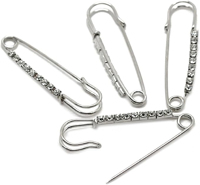 HOUSWEETY 10 Pcs Safety Pins Encrusted with White Rhinestone 6.5x1.8 cm - Personalized Design - Charm for Fashion