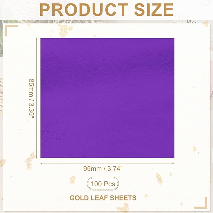 PATIKIL Gold Leaf Sheets for Art 3.7" x 3.4", 100 Pcs Gold Foil Sheet Metallic Leaf Papers for DIY Crafts Resin Furniture Nails Paintings Home Decoration, Dark Purple