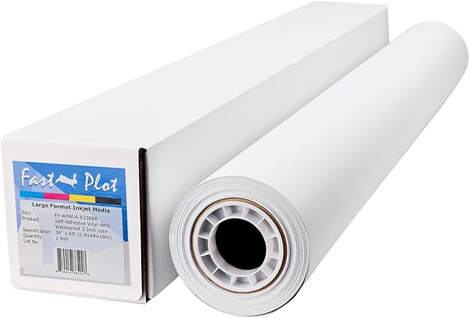 FastPlot Self Adhesive Vinyl - Waterproof 4mil - 36inch x 60ft Roll - 3inch core