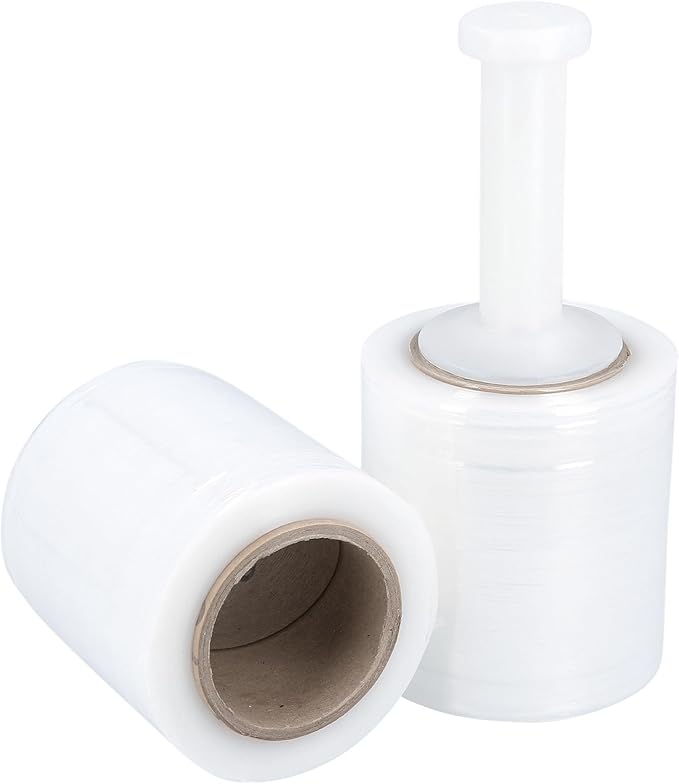 PSBM Mini Stretch Wrap with Handle, 12 Pack, 5 Inch x 650 Feet, 100 Gauge, Clear, Small Plastic Cling Film for Pallets Moving Storing