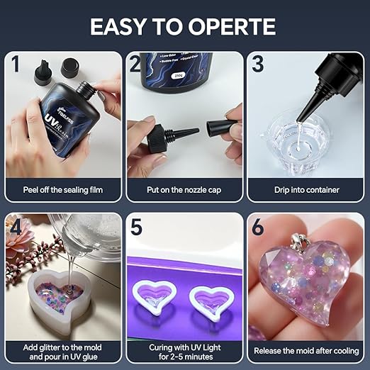 500g UV Resin,Crystal Clear,Hard UV Curing epoxy Resin, Upgraded Formula,odorless,Solar Activated Glue kit，Clear,UV Fast Curing,for DIY Making,Craft Decoration (250 g*2)