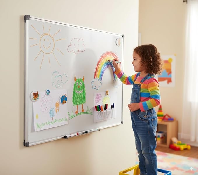 48 x 24-in Magnetic Dry Erase Board with Pen Tray| Aluminum Frame Portable Wall Large Whiteboard Message Presentation Board for Office & Classroom