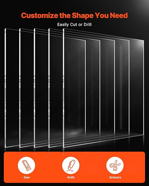 VEVOR PET/Plexiglass Sheets, 5-Pack Plastic Sheet, 24 x 36 Inch 0.04 Inch Thick Transparent Clear Flexible Plastic Panels for Craft, Replacement Picture Frame Glass, DIY Display Project, Easy to Cut