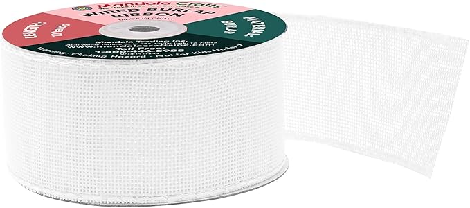 Mandala Crafts White Burlap Wired Ribbon 2 Inches Wide Jute Ribbons for Crafts - 10 Yds Roll Rustic Burlap Wrap Trim Ribbons for Wreaths Bows Party Decoration