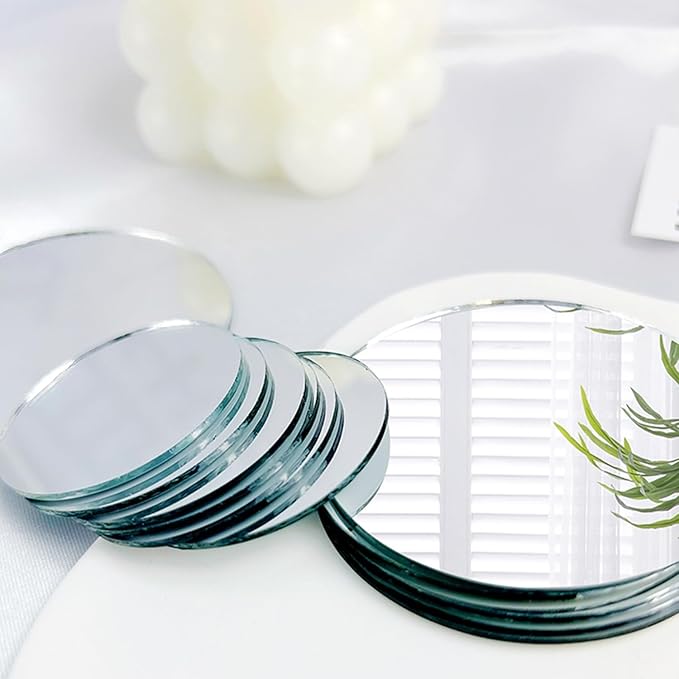 DARENYI Glass Round Mirror Tile, 6 inch Self Adhesive Mirror Sticker Small Circle Mirror Sheet for DIY Crafts, Glass Mirror Plates Trays for Wedding Table Centerpieces Walls Decor