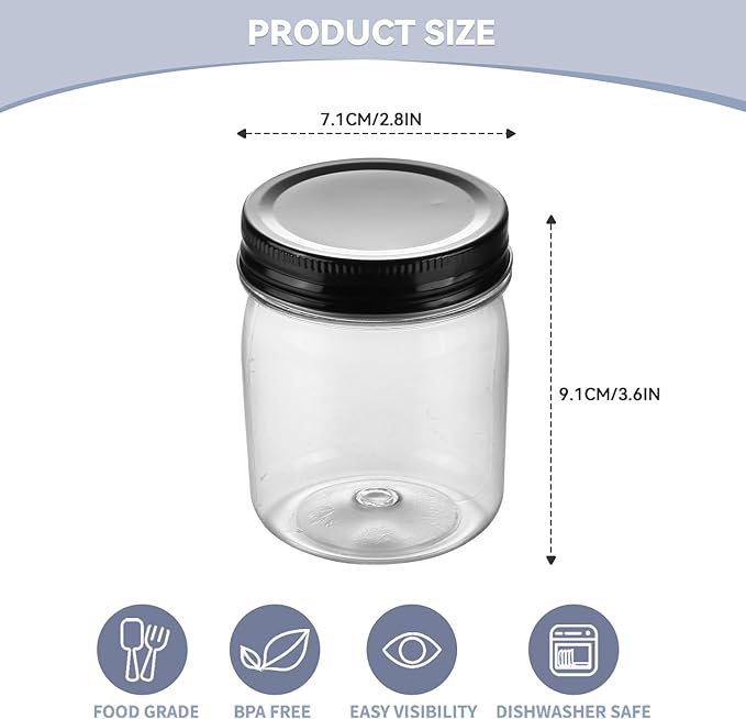 novelinks 8 oz Clear Plastic Jars with Screw-On Lids - BPA-Free Refillable Storage Containers for Slime, Spices, Crafts, Kitchen & Home Organization (24 Pack,Black)