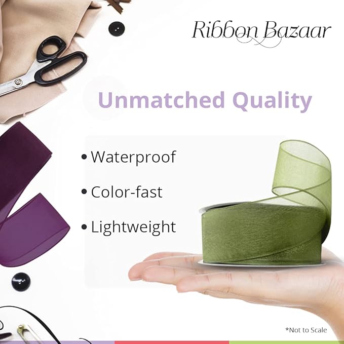 Ribbon Bazaar Sheer Organza Wired Ribbon - 100% Polyester Wire Edged Ribbon for Floral Decor, Table Arrangements, Apparel Embellishment & More - 1-1/2" Apple Green 25yd