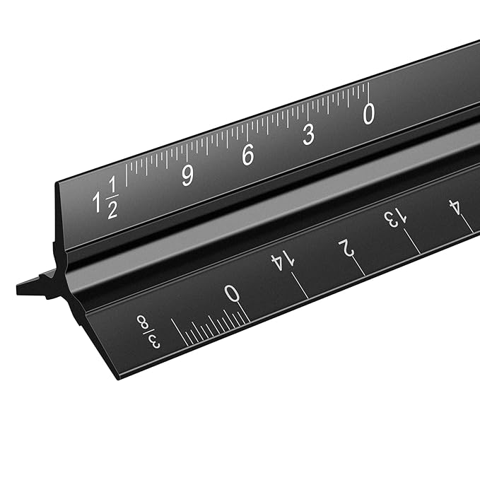 Architectural Scale Ruler, 12 Inch Aluminium Architect Scale Ruler, Imperial Metal Engineers Triangular Ruler for Architects, Students and Draftsmen, Laser Etched Markings