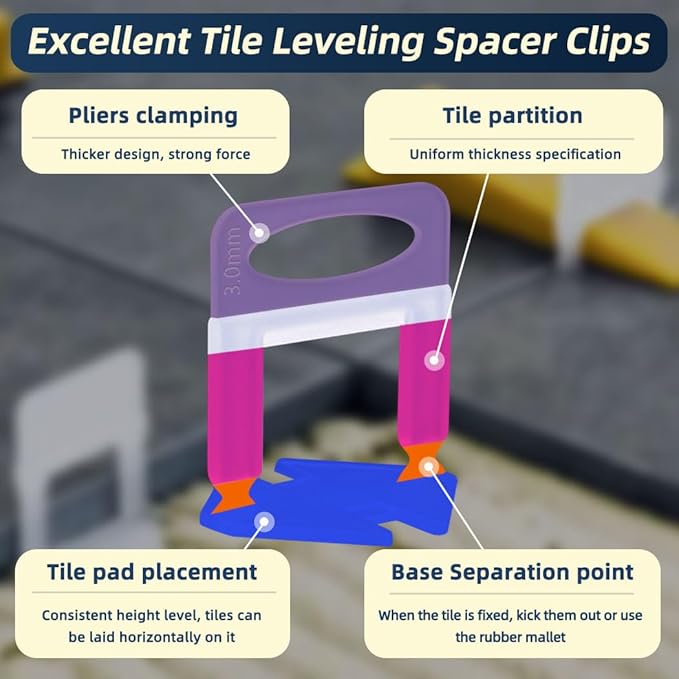 Tile Leveling System with Plier and Rubber Mallet, 1500 Pcs Tile Spacers Clips 200 Pcs Reusable Wedges, Leveler Tool Set for DIY Professional Ceramic Tile and Stone Installation (1/8 Inch)