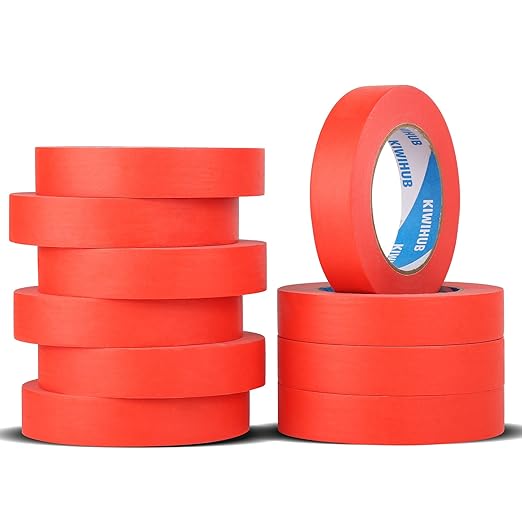 Red Painter's Tape,1 inch x 60 Yards x 10 Rolls (600 Yards Total) - Medium Adhesive Bulk Multi Pack Masking Tape for Painting,Labeling,DIY Crafting,Decoration and School Projects