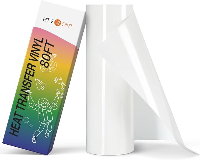 HTVRONT Heat Transfer Vinyl Roll - 12' x 80ft White HTV Vinyl for T Shirts, Compatible with Cricut & Silhouette Cutting Machine - Easy to Use for Personalized Gifts