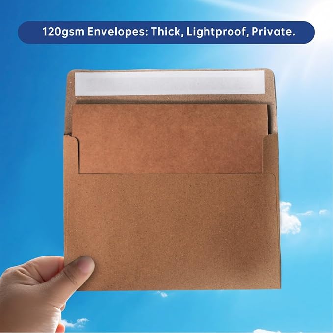 Keketer A7 Kraft 5x7 Envelopes 50 Pack Self - Seal, for 5x7 Cards, Weddings, Invitations, Baby Shower 5.25 x 7.25 Inches