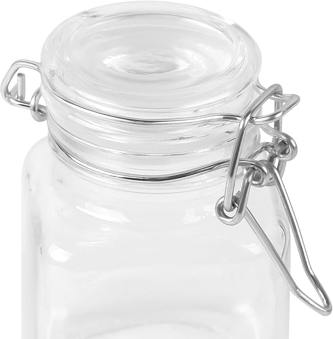 MIDELONG Spice Jars, 3oz Square Glass Jars with Hinged Glass Lid, Empty Spice Containers, Leak Proof Rubber Gasket for Home Kitchen Arts Crafts Decoration Snack Foods and Sauces, Pack of 2