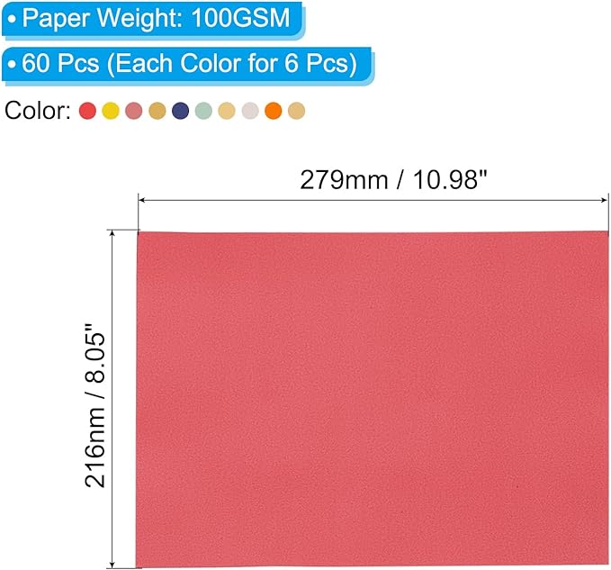 PATIKIL 60 Sheets Vellum Paper 8.5x11inches, Printable Translucent Paper 100GSM Colored for Invitations Laser Inkjet Printing Card Making Crafting Wedding Tracing, Multicolored