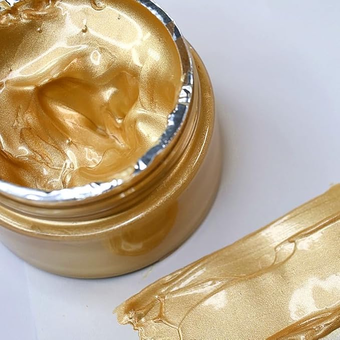 Shimmer Metallic Acrylic Paint Metallic Chalk Paste 1.7oz/50ml Gold, Ideal for Wood/T-Shirts/Glass/Stone, DIY Crafts Projects Glitter Pearlescent Golden Pigment Suitable for Beginners Artists