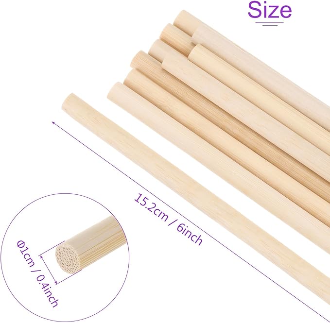 DMiotech 50 Pack 3/8" x 6" Wooden Dowel Rods Unfinished Natural Sticks Wood Craft Sticks for Home Decor Projects and Making DIY Craft,Wood Color