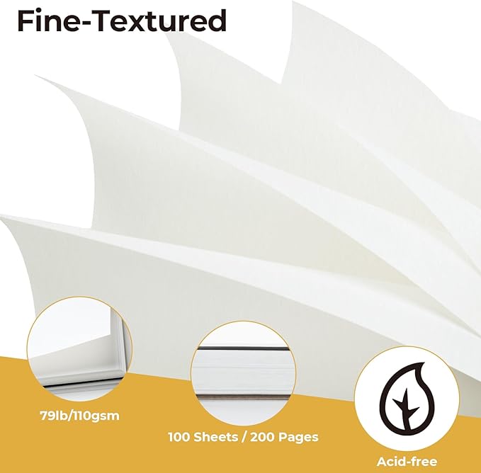 Ohuhu 9x12 Tear-Resistant Sketch Book - Bamboo Fiber Drawing Sketchbook - Top Spiral-Bound Sketch Pad - 100 Sheets Sketching Book - 79 lb/110 gsm - Acid-Free Art Drawing Painting Paper for Artists