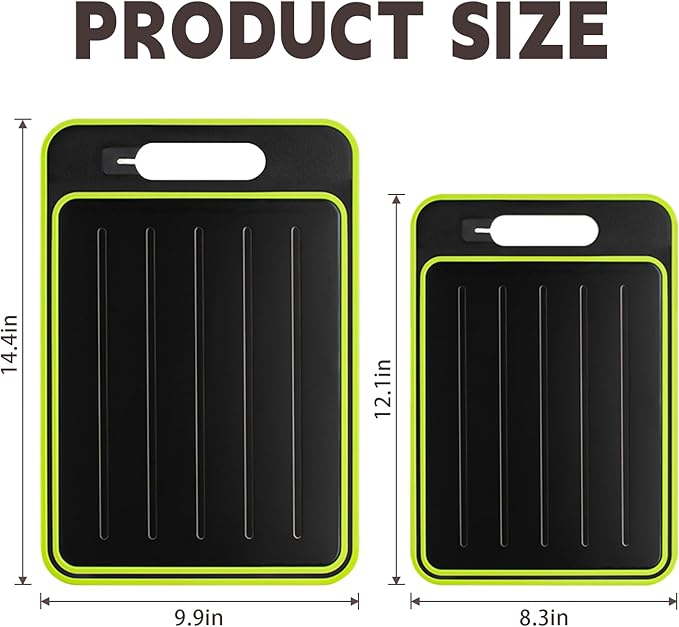 Cutting Board Double Sided,2 Pcs Vegetable Board With Sharpening Stone,Large Size+Small Size,Food Grade Stainless steel and Wheat straw PP Material,Eco-Friendly (black)