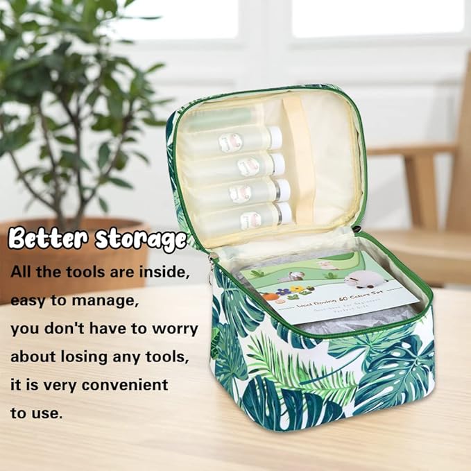 Needle Wool Felting Starter Kit with Exquisite Green Storage Bag, Wool Roving 40 Colors Set, Tools for Felted Animal Needle Felting Supplies