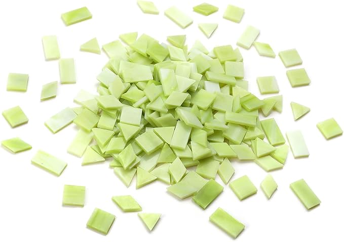 Lanyani 200 Mixed Color Glass Mosaic Tiles - 4 Shapes, Tiffany Stained Glass Pieces for Crafts, Chartreuse Green