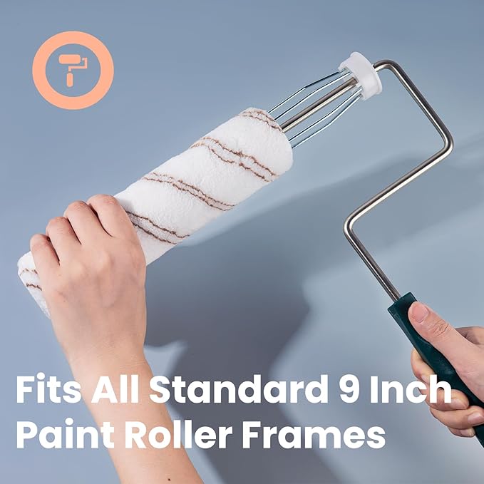 Mister Rui 9 Inch Microfiber Roller Covers, 3/8" Nap, 5 Pack, Paint Rollers for Painting, Roller Sleeves for Walls & Ceilings, Reusable Paint Rollers for Smooth Finish