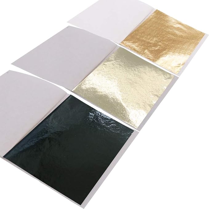 KINNO Gold Leaf Sheets, 300Pcs Black Gold Foil Sheets for Craft, Sculpture, Furniture, Arts Decoration, Gilding, Nails, Paintings, 3.15 by 3.35 Inches