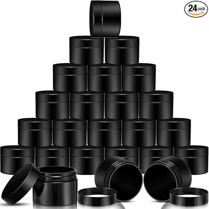 SATINIOR 24 Pieces Empty Clear Plastic Jars with Lids Round Storage Containers Wide Mouth for Beauty Product Cosmetic Cream Lotion Liquid Butter Craft and Food(Black,32 oz)