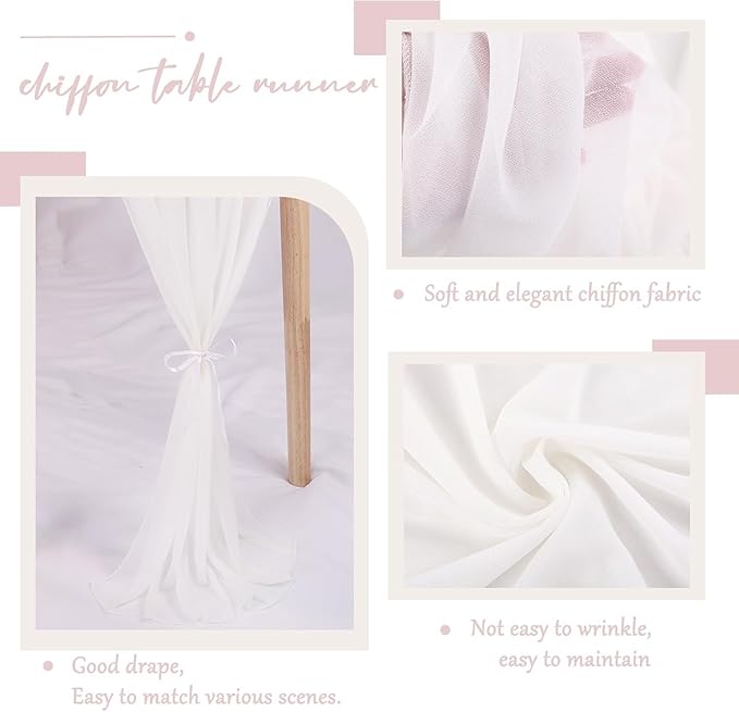 Snow White Chiffon Table Runners 10 FT Chiffon Cloth Runner for Wedding Party 12 x 120 Inches Sheer Boho Rustic Gauze Home Decor Restaurant Elegant Fabric Tabletop Runner Decorations