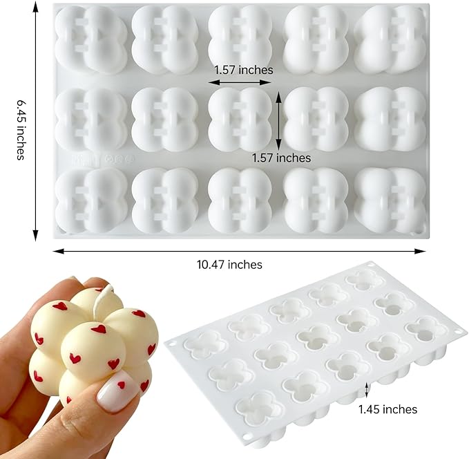 JDH 3D Bubble Candle Silicone Molds 15 Cavity Cube Silicone Candle Molds Soap Mold for Candle Making,Soap Making Bubble Cake Mold Baking Mousse Cake Dessert Jelly Ice Cream