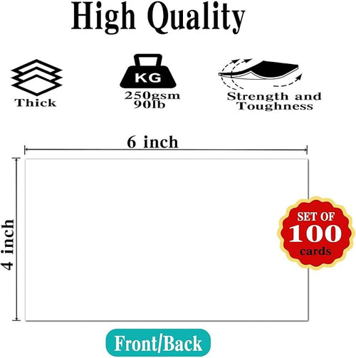 100 Pack 4''x6'' White Blank Cardstock Paper - Card Stock for Printer Postcards, Photo Paper Invitations, Greeting, Note, Thank You, Index Cards - Plain for Writing,Stamping,Printing,Art,DIY Making
