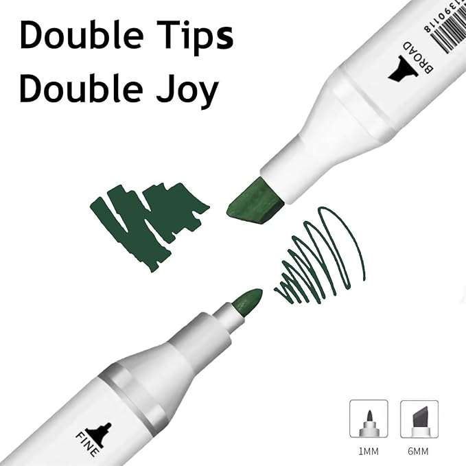 6pcs Green Forest Trees Grass Colors Alcohol Markers Set, Dual Tips Art Markers Drawing Sketched Double Tipped for Adults Kids (Green)