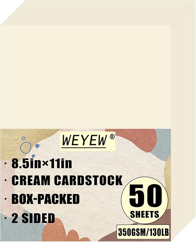 50 Sheets 130lb Cream Cardstock, 8.5" x 11", Premium Heavyweight Card Stock Blank Invitation Paper Greeting Cards DIY Craft Card Making, 130LB Cover 350 GSM