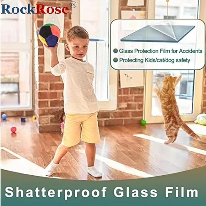 UV 99% Security and Safety 4 Mil Clear Window Film Shatterproof Anti Shatter Tempered Glass Film for Home and Office Windows (Clear, 24 in x 10 FT)