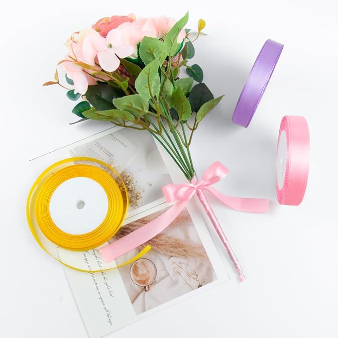 KMER LIFE 3/8 Inches x 25 Yards Purple Satin Ribbon Solid Fabric Ribbons for Crafts, Wedding Decor, DIY Hair Accessories, Sewing, Gift Package Wrapping, Valentine's Day Bouquet and More