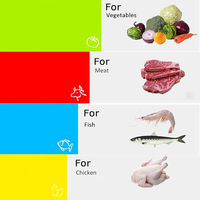 Flexible Cutting Boards Set, Cutting Board Mats for Cooking, Colored Cutting Board Set with Easy-Grip Handles, Flexible Plastic Cutting Sheet Set of 4 (1)