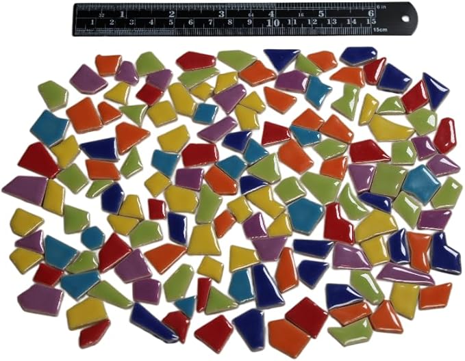 Ceramic Mosaic Tiles for Crafts & Art Projects 200 Grams Vibrant Colors Pieces Fit Together Like a Puzzle Endless Creative Ideas for Mosaic Art DIY Hobbies Small Sizes (Green Mix)