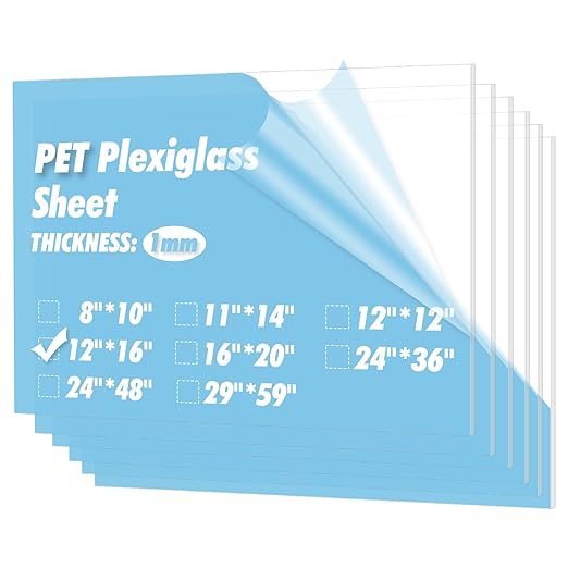 Art3d 10-Pack of 12×16" PET/Plexiglass Sheets, Transparent Clear Flexible Plastic Sheet Panels for Craft, Picture Frames, Sign Blank, DIY Display Project